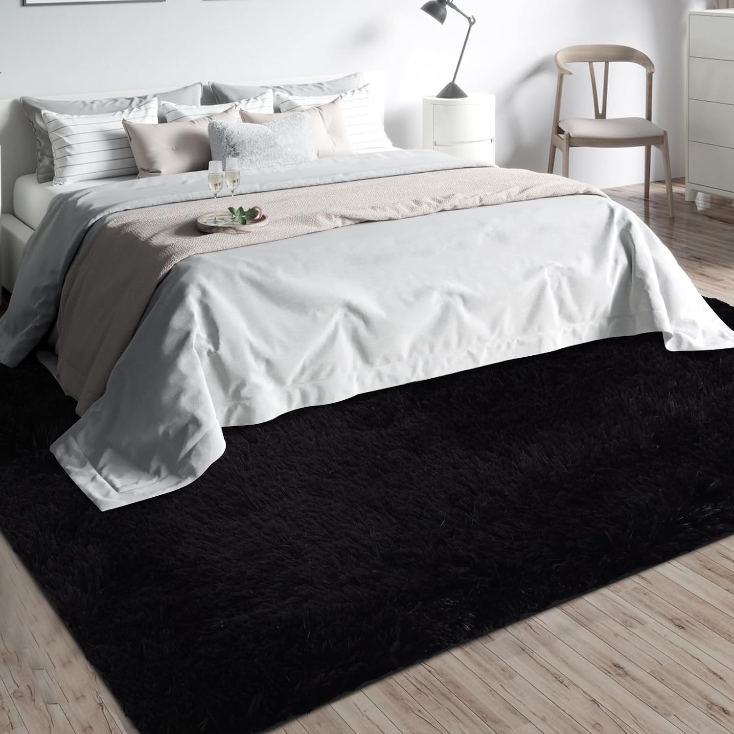 10X14 Large Shag Area Rugs for Living Room Bedroom,Big Soft Black Fluffy Rug for Bedroom Dorm,Indoor Carpet Plush Rugs for Living Room Home Decor,Black