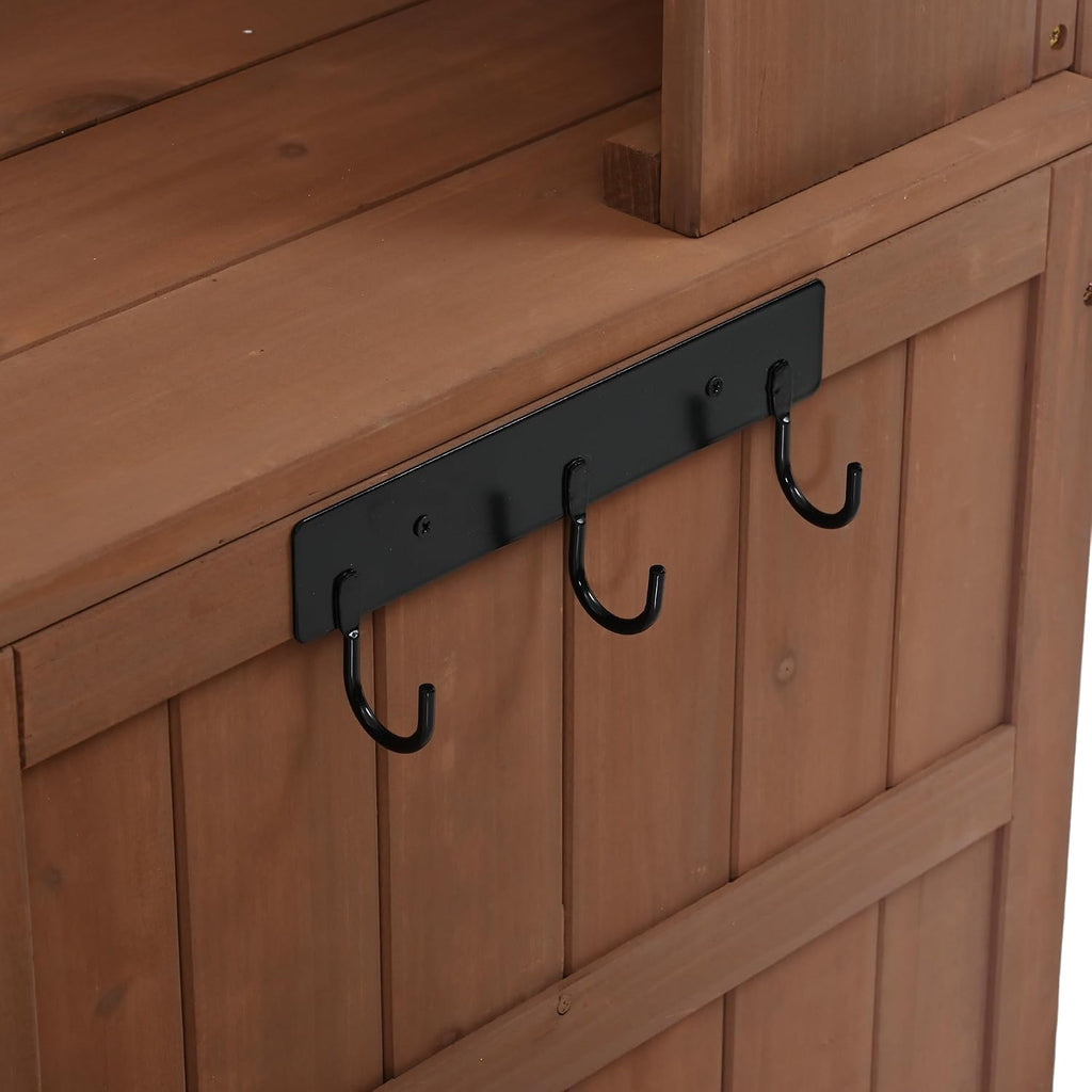 Large Fir Wood Potting Bench, 45.3''L Multi-Functional Outdoor Patio Kitchen Island with Hutch,Drawers & Hooks,Large Countertop for Gardening, Grill (Brown-1)
