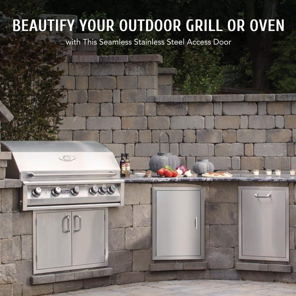 CO-Z Outdoor Kitchen Doors, Weatherproof 304 Stainless Steel Built in Single Access Doors for Outside Kitchen Commercial Grilling Grill BBQ Island Barbeque Station Storage Cabinet (17' x 24')