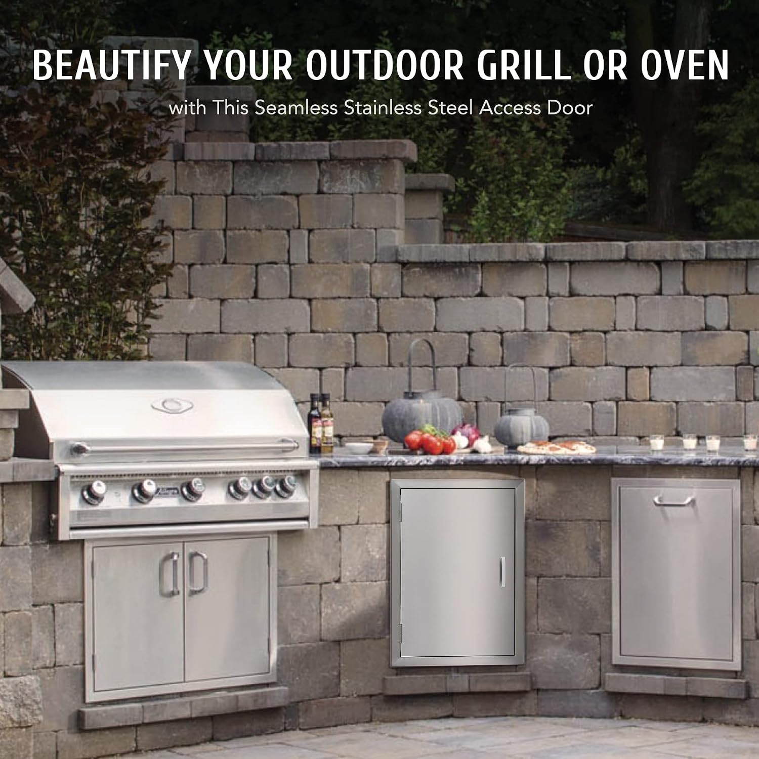 CO-Z Outdoor Kitchen Doors, Weatherproof 304 Stainless Steel Built in Single Access Doors for Outside Kitchen Commercial Grilling Grill BBQ Island Barbeque Station Storage Cabinet (17' x 24')