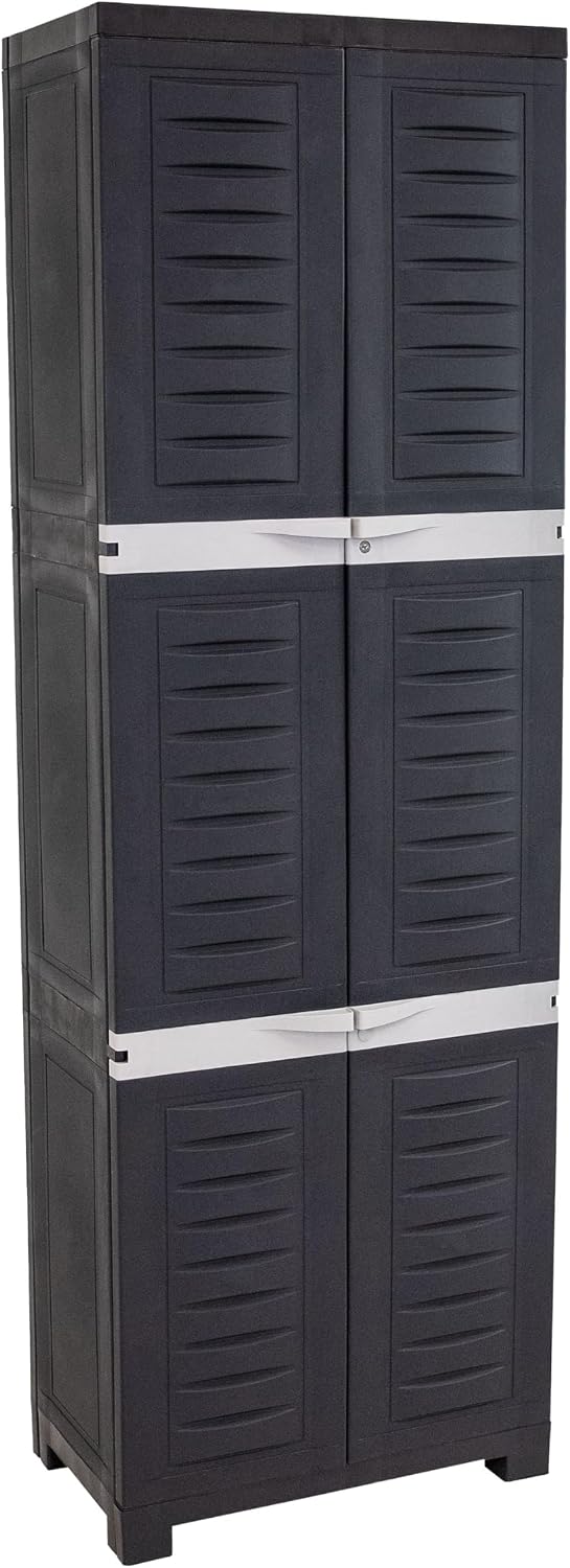 Sunnydaze 72' H Resin Garage Storage Cabinet - Garage Cabinet with Lockable Doors and Adjustable Shelves - Freestanding Utility Storage for Laundry Room, Office, Basement - Shadow