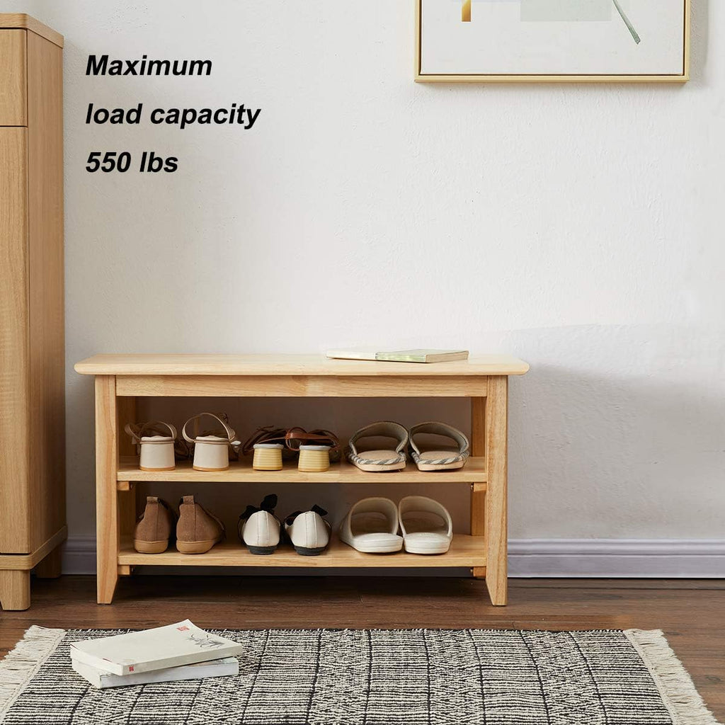 XKZG Storage Bench Wooden Shoe Rack Bench Simple Style Wood Entryway Bench (Natural,31.5')