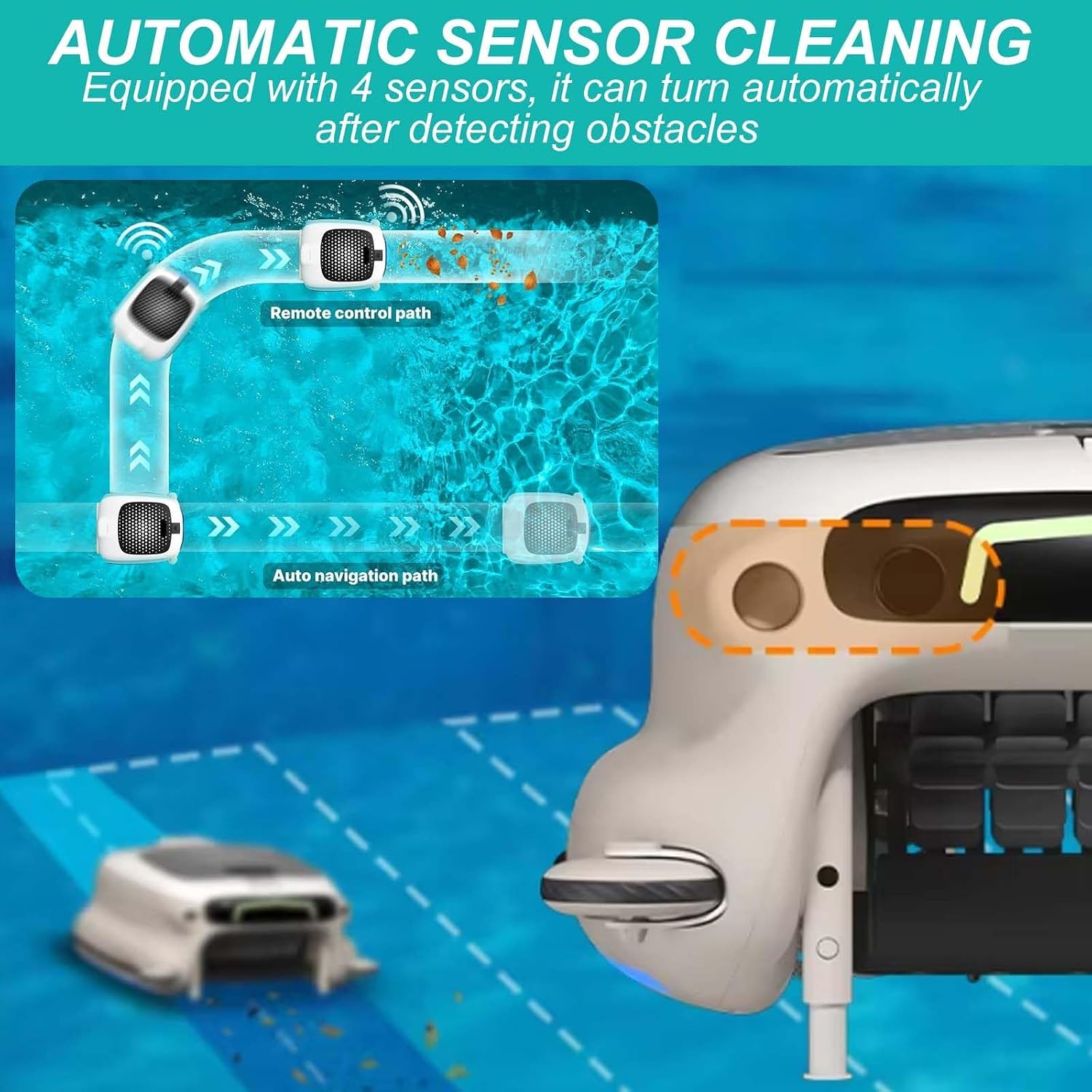 Automatic Pool Cleaner Robotic, Swimming Pool Cleaning Filter, Cordless Floating Skimmer,for Above Ground Pools Up to 2000 Sq.Ft