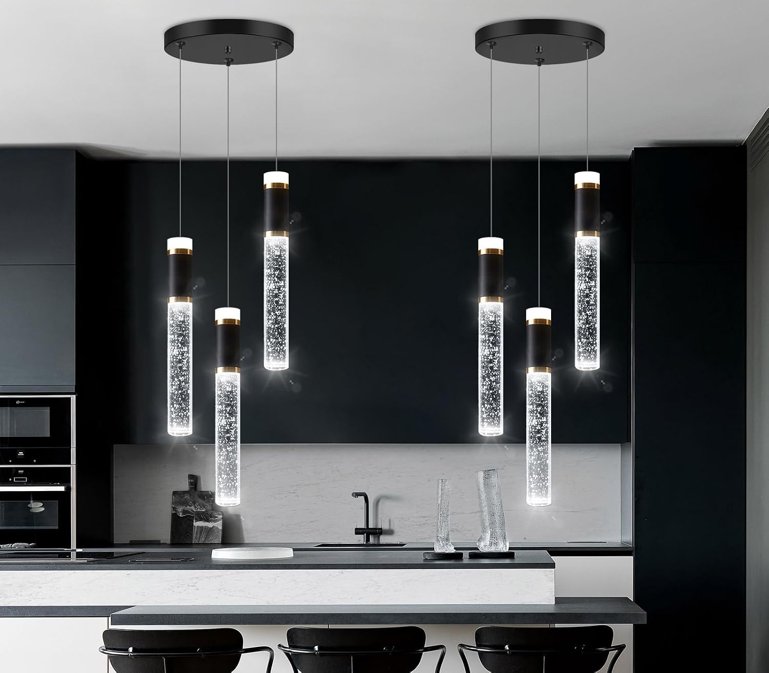 Mini Chandelier for Kitchen Island Modern Crystal Pendant Lighting LED Dining Room Hanging Lights Cylinder Drop Lights Ceiling Lighting Fixture Kitchen Sink Bedroom Bathroom 2700K 6000K
