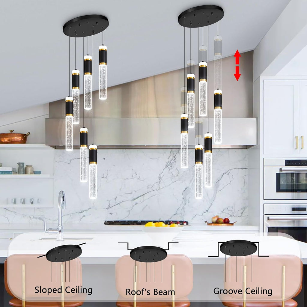6-Lights Modern Crystal Spiral Chandelier for Staircase High Ceiling Chandeliers Bubble Pendant Lighting Hanging Light Fixture Flush Mount for Living Room Foyer Entryway