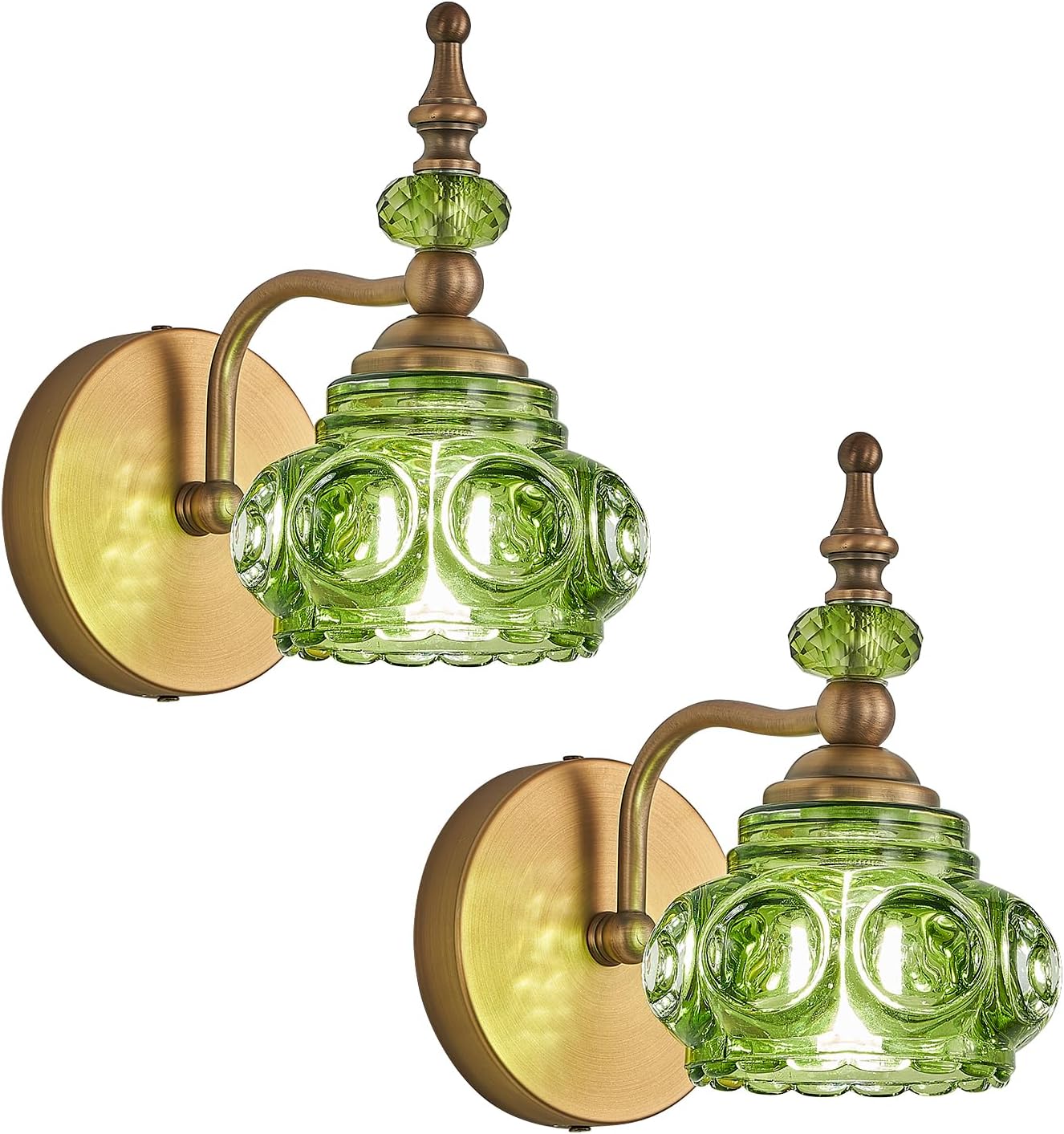 2-Pack Wall Sconces Green + Brass Bathroom Vanity Lighting Fixtures, Vintage Vanity Light Rust-Proof and Durable for Bedroom Living Room Hallway