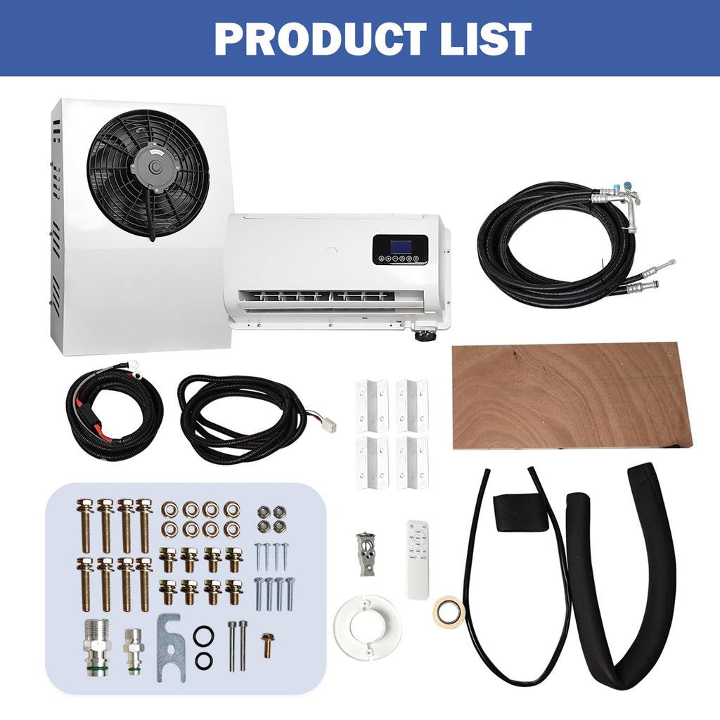 24V dc Truck Camper Van Air Conditioner 10000BTU Universal 24 Volt Electric RV Automotive Split Air Conditioning ac Unit for semi trucks RV Motorhome Crane Tractor (White - Metal Shell)