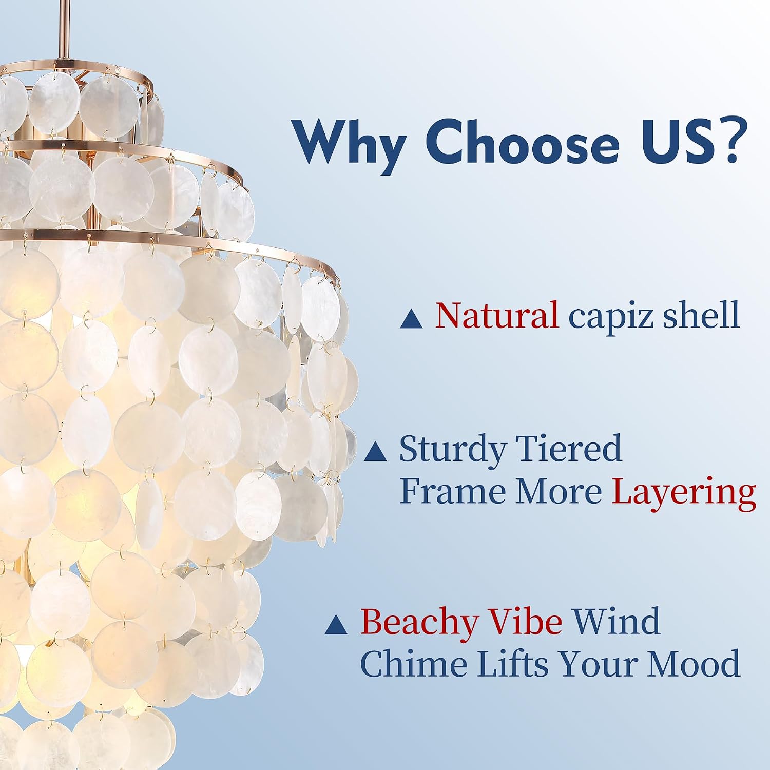Capiz Shell Chandelier,18' Gold Coastal Chandelier Light Fixture with 4 Lights Capiz Seashell Pendant for Living Room Foyer Kitchen Island Entryway Dining Room Bedroom,LED Bulb Included