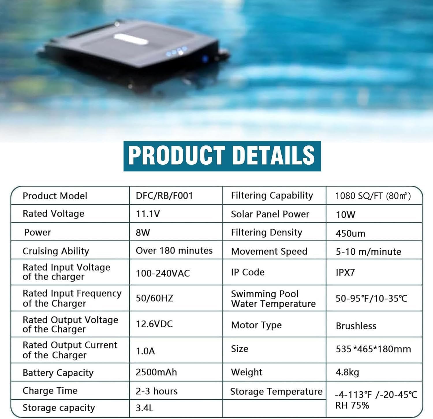 Automatic Cordless Robot Solar Powered Pool Skimmer Cleaner for All Swimming Pool Sur-Face, with App Support, Shallow Water Safeguard, and Twin Salt Chlorine Tolerant Motors