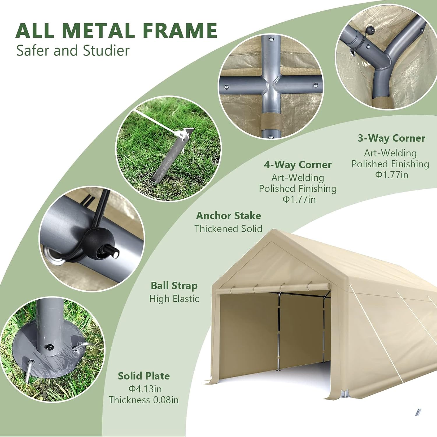 10x20 FT Heavy Duty Carport Car Tent Car Canopy Storage Shed, Portable Garage with Removable Sidewalls & Doors All-Season Tarp for Car,Truck,SUV,Party Beige