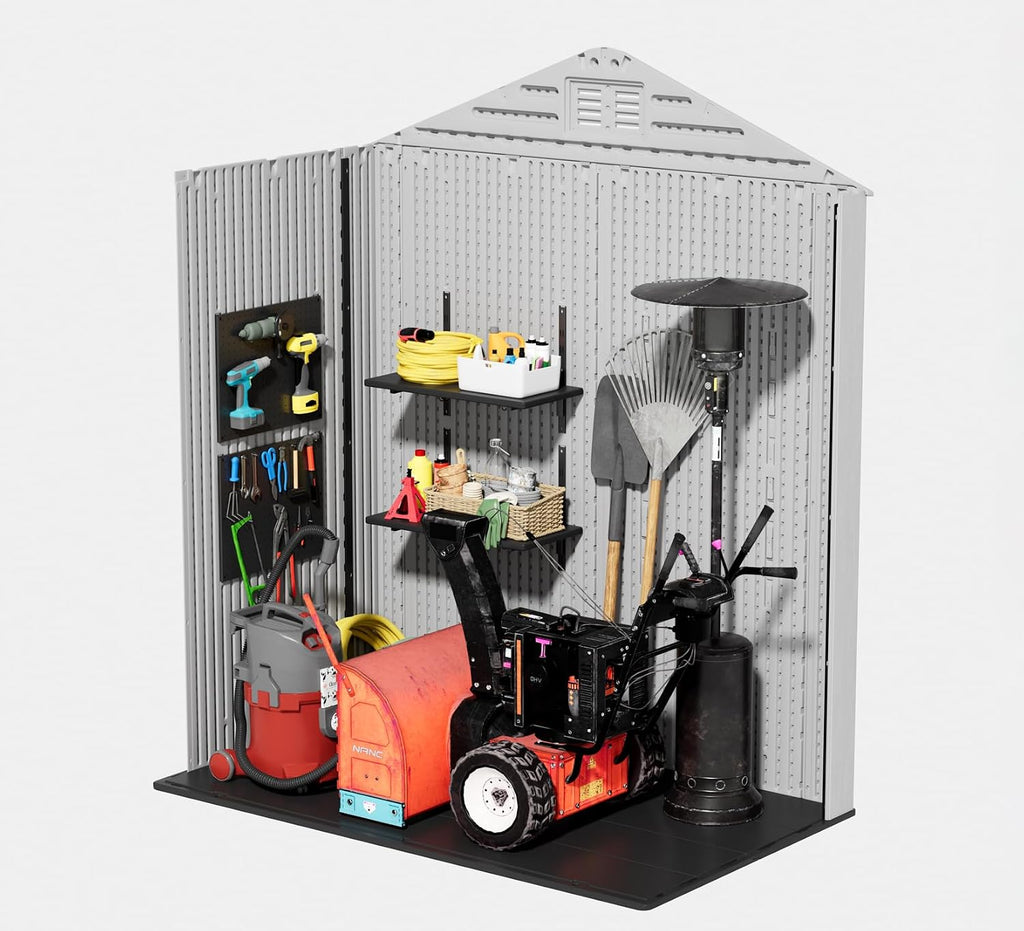ZZM Outdoor Storage Shed 6x4 Ft, All-Weather Resistant Resin Garden Sheds & Outdoor Storage Clearance with Floor and Windows, Double-Layer Plastic Tool Shed for Backyard, Patio & Lawn (Gray)