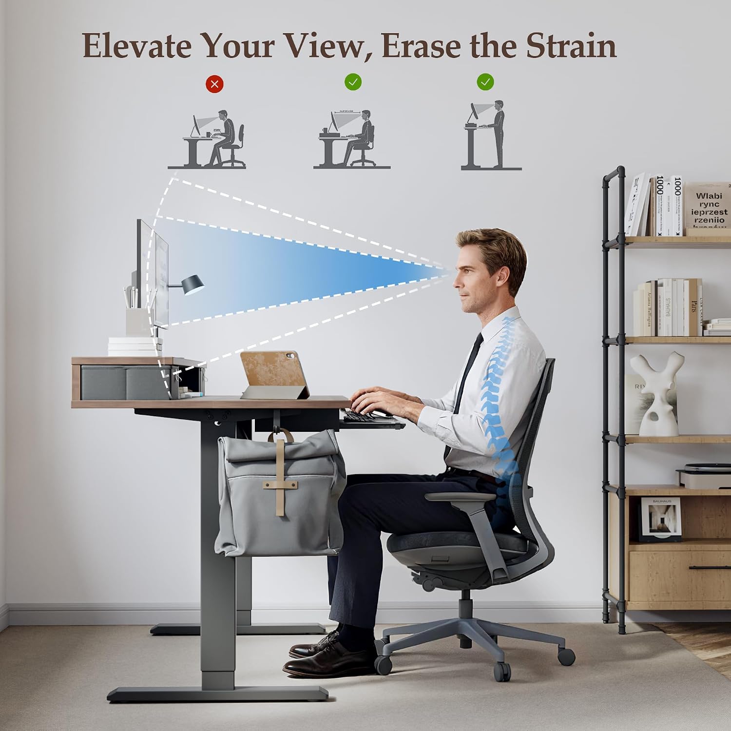 Klicelor 63 x 23.6 Inch Electric Standing Desk with Drawers, Adjustable Height Small Sit Stand Desk for Home Office, Compact Computer Workstation with Storage– Rustic Brown
