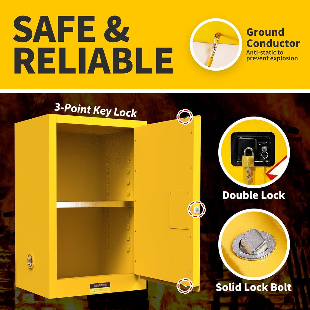 55 Gallon Flammable Cabinet, Galvanized Steel Flammable Storage Cabinet, Adjustable Shelf for Commercial Industrial Home Use 35H x 23W x 23D
