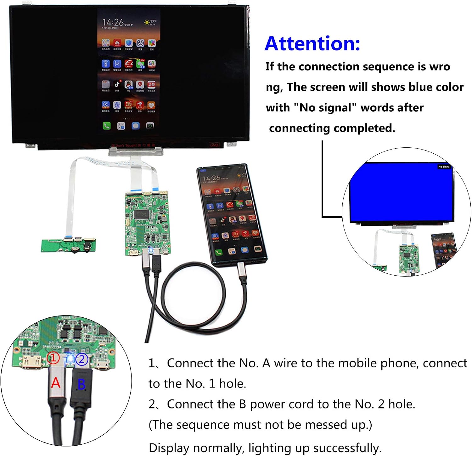 VSDISPLAY 14' 14 Inch 1920X1080 IPS LCD Screen with USB C LCD Controller Board VS-RTD2556HC-V2