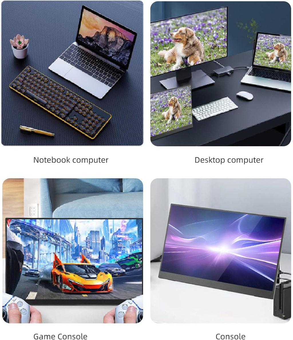 15.6in Computer Display, 1920X1080 120Hz Laptop Screen Extender with 2 Type C and Mini HD Display Ports, with Speakers, for Tablet PC