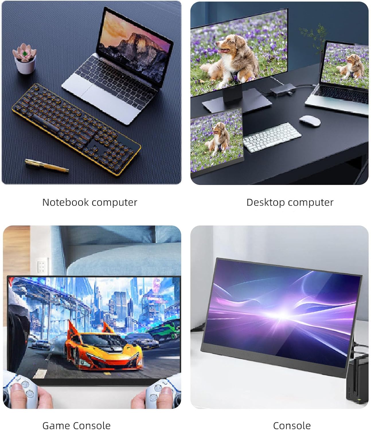 15.6in Computer Display, 1920X1080 120Hz Laptop Screen Extender with 2 Type C and Mini HD Display Ports, with Speakers, for Tablet PC