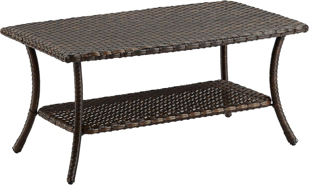 HUMMUH Wicker Patio Coffee Table,Rattan Outdoor Coffee Table with 2-Layer Storage Furniture Tables for Garden,Porch,Backyard