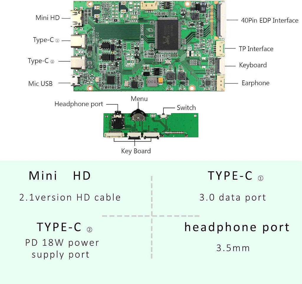 VSDISPLAY 14' 14 Inch 1920X1080 IPS LCD Screen with USB C LCD Controller Board VS-RTD2556HC-V2