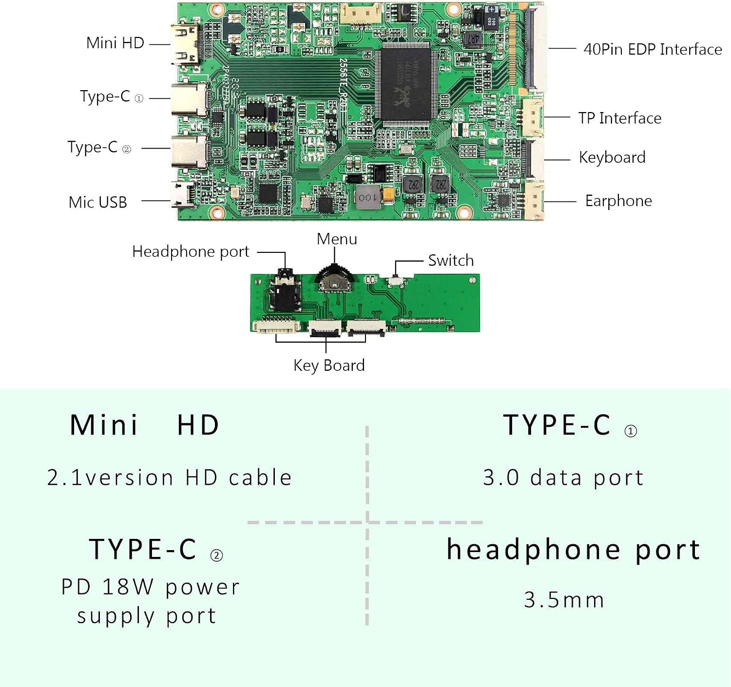 VSDISPLAY 14' 14 Inch 1920X1080 IPS LCD Screen with USB C LCD Controller Board VS-RTD2556HC-V2