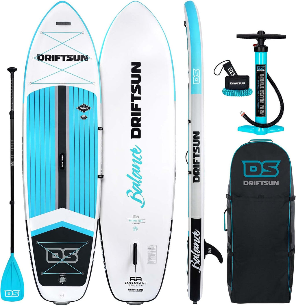 Driftsun Inflatable Stand Up Paddle Board - Extra Wide 11ft x 36in x 6in ISUP Package, Travel Backpack, Paddle, Hand Pump, Ankle Leash, Removable Fin, Youth & Adult SUP