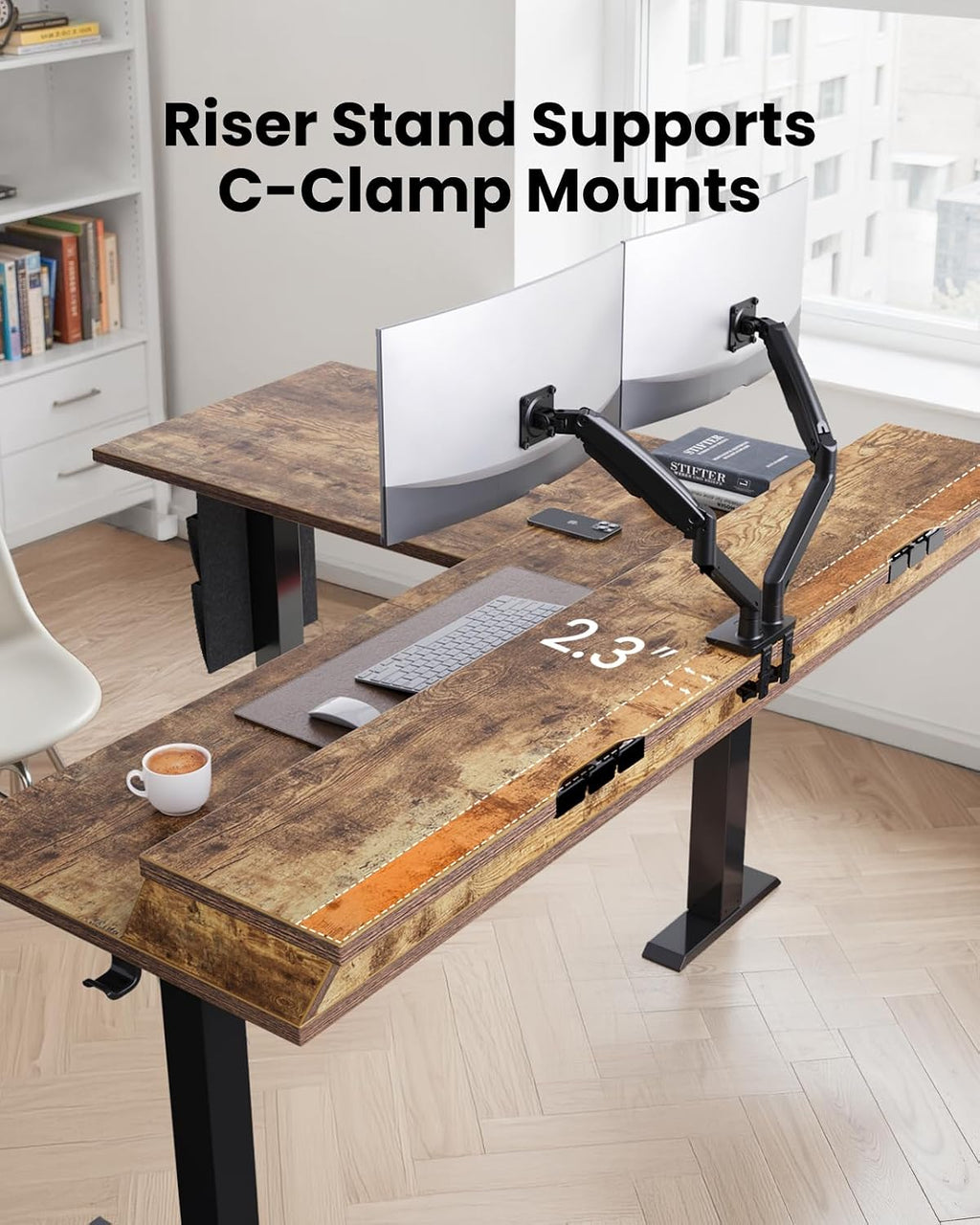 ErGear L Shaped Electric Standing Desk, 63' Ergonomic Corner Height Adjustable Desk with Drawers, Sit Stand Computer Table with Storage for Work Office Home, Vintage Brown