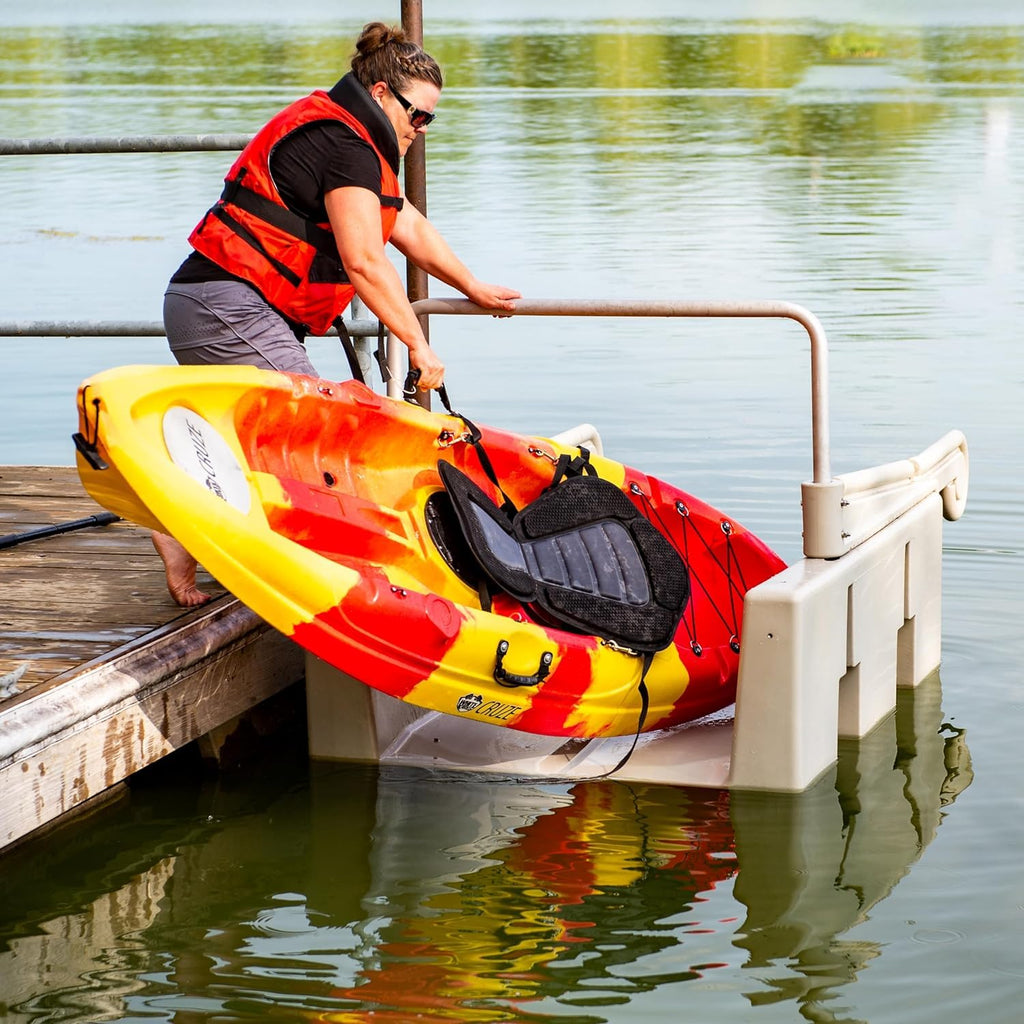 Personal Kayak Launch Station to Safely Launch Kayaks, Canoes, and Stand Up Paddle Boards, for High-Profile Floating Docks, 85-Inch x 48-Inch x 50-Inch, Tan