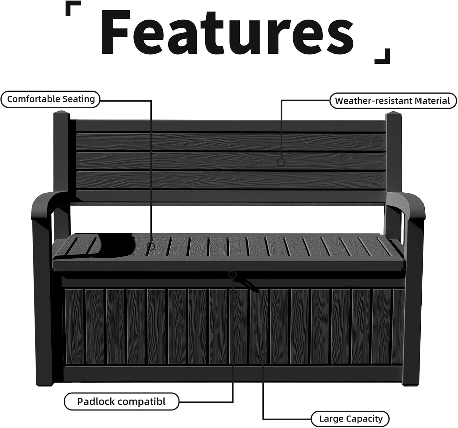PatioZen 80 Gallon Outdoor Storage Bench Deck Box Waterproof Lockable,Outdoor Storage Furniture for Patio,Garden and Porch,Tools and Cushions（ Black Stripe）