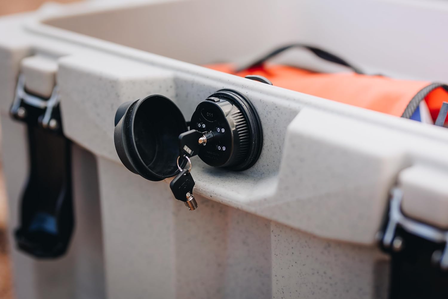 Tuffy 75 Locking Dry Box – Rugged Waterproof Storage with 4-Digit Combo Lock, Stackable All-Weather Case for Tools, Gear, MOLLE Panels, Vehicle, or Outdoor Use - Gray Granite