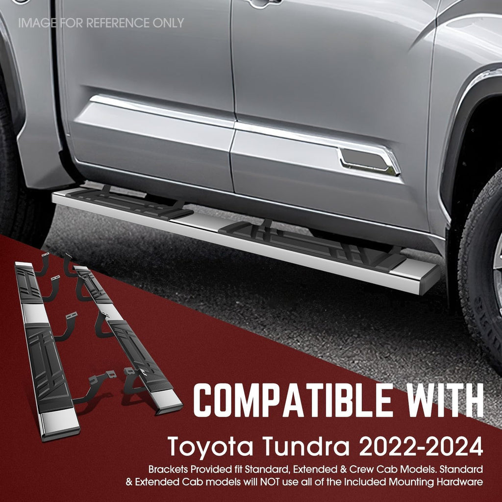 DNA Motoring 6.5' Running Boards Side Steps Compatible with Toyota Tundra Extended Cab 2022-2024, with Mounting Brackets, STEPB-U-TD22-T1-E