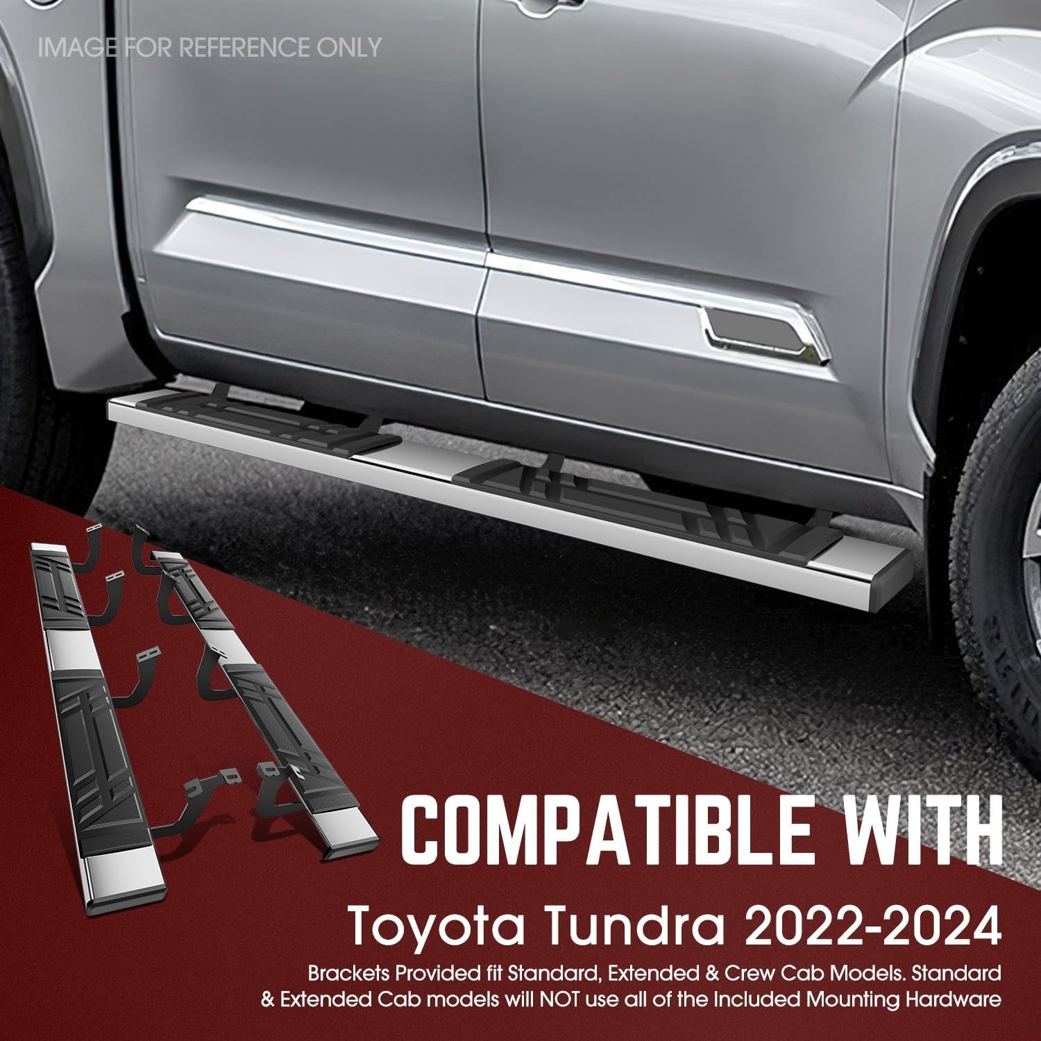 DNA Motoring 6.5' Running Boards Side Steps Compatible with Toyota Tundra Extended Cab 2022-2024, with Mounting Brackets, STEPB-U-TD22-T1-E