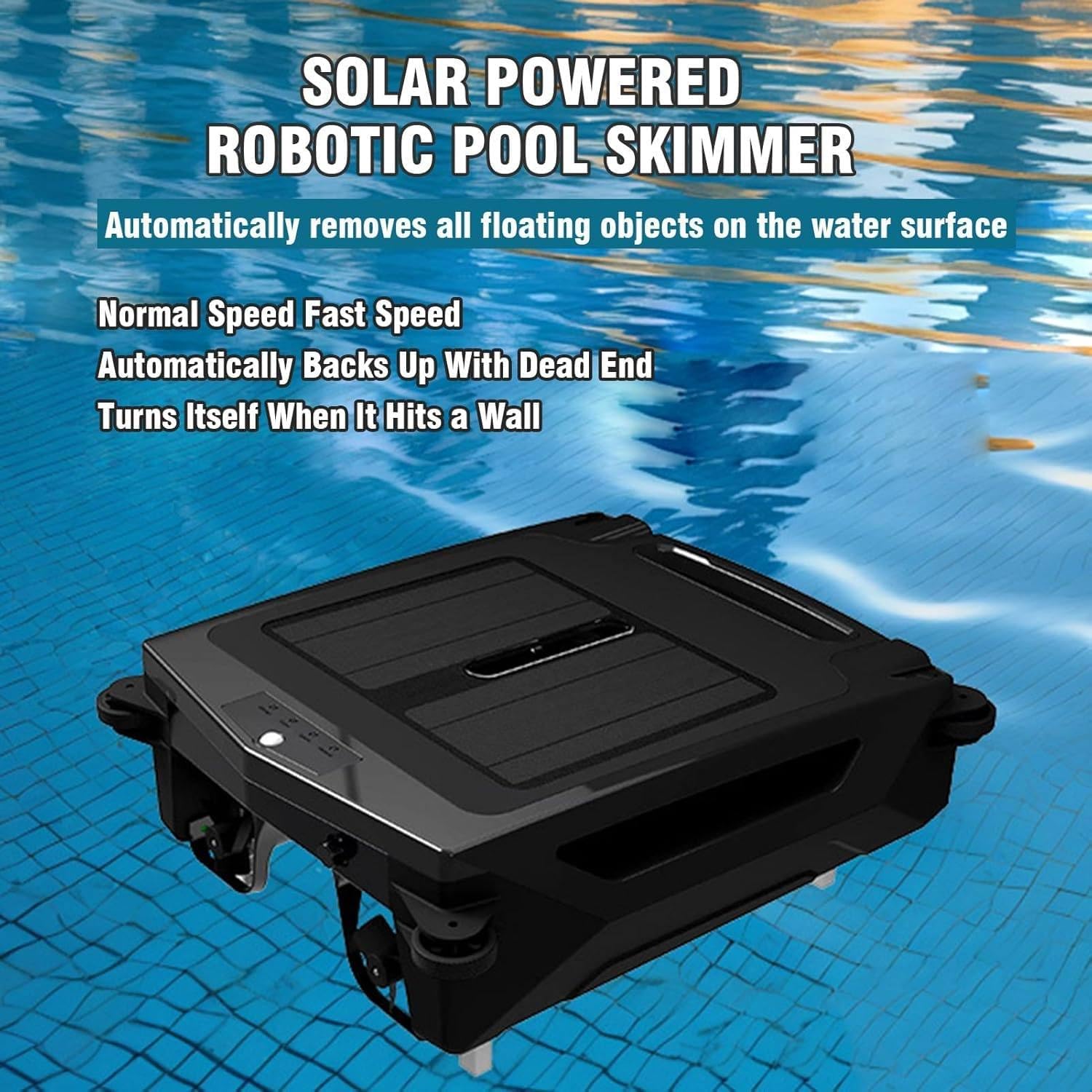 Automatic Cordless Robot Solar Powered Pool Skimmer Cleaner for All Swimming Pool Sur-Face, with App Support, Shallow Water Safeguard, and Twin Salt Chlorine Tolerant Motors