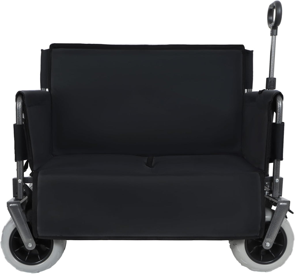 3-in-1 Folding Wagon with Bench Seat – 500lbs Capacity,Reinforced Carbon Steel Frame, 180L Cargo Space– Perfect for Camping, Beach, Outdoor Events & Heavy-Duty Hauling (Black)