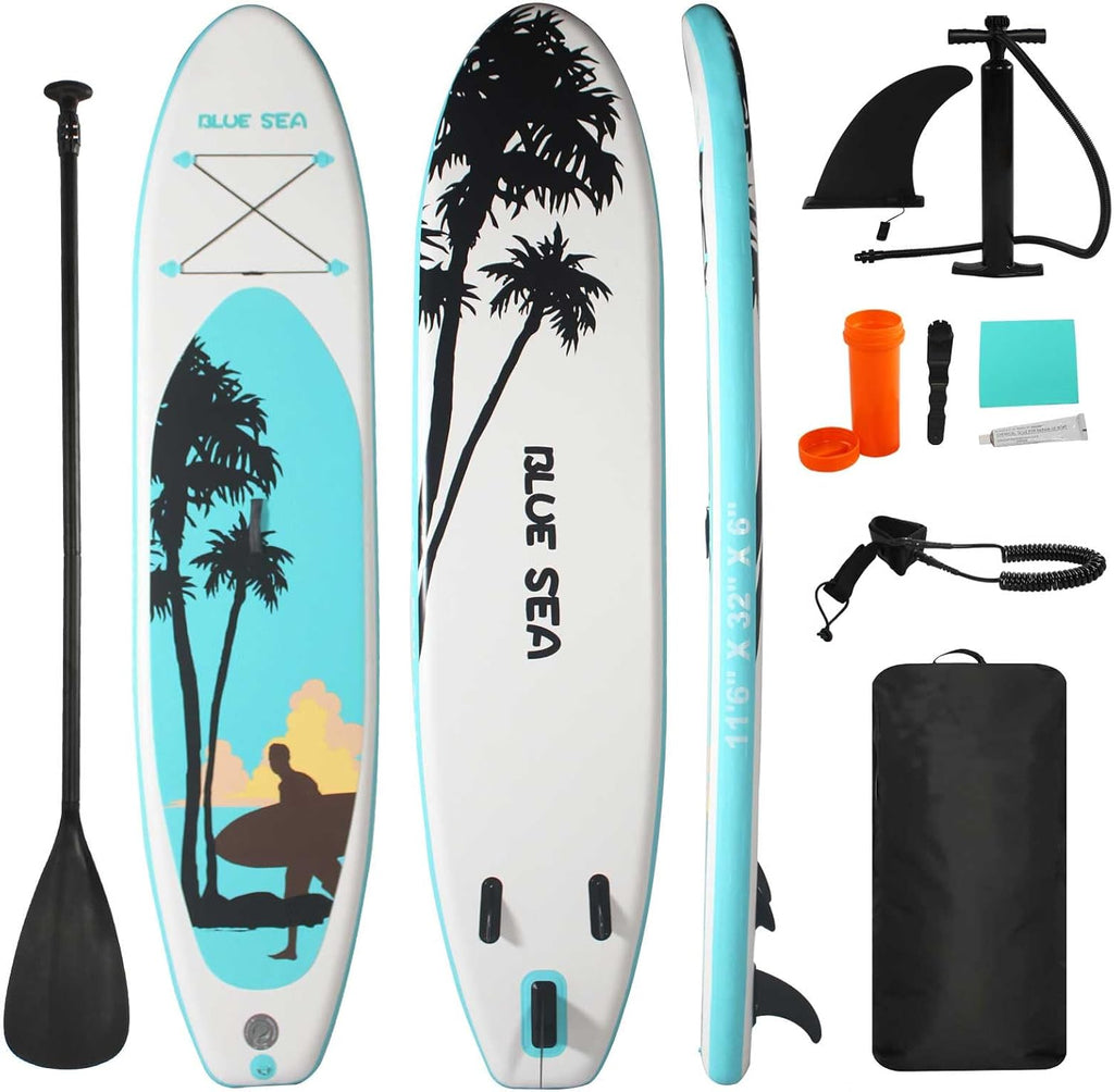 Inflatable Stand up Paddle Board, Extra Wide SUP, with Premium Paddleboard Accessories, Hand Pump, Backpack, Adult & Youth, for Yoga Fishing Paddling