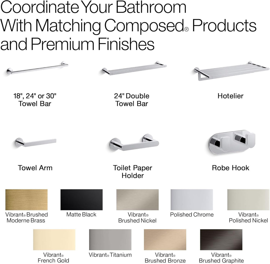 Kohler 73146-TT Composed® Double Robe Hook, Vibrant Titanium