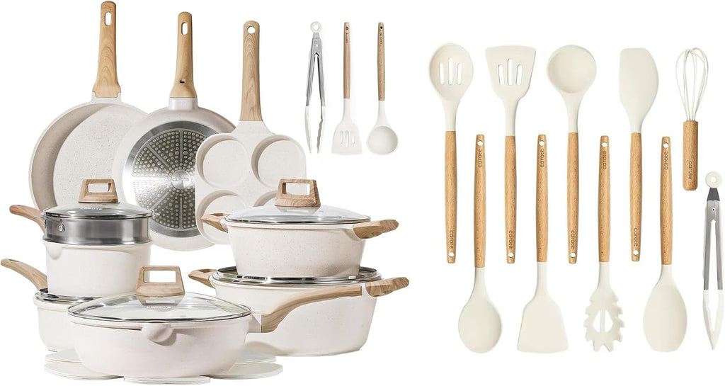 CAROTE 31Pcs Cookware Utensil Set, Pots and Pans Set, Silicone Cooking Utensils Set