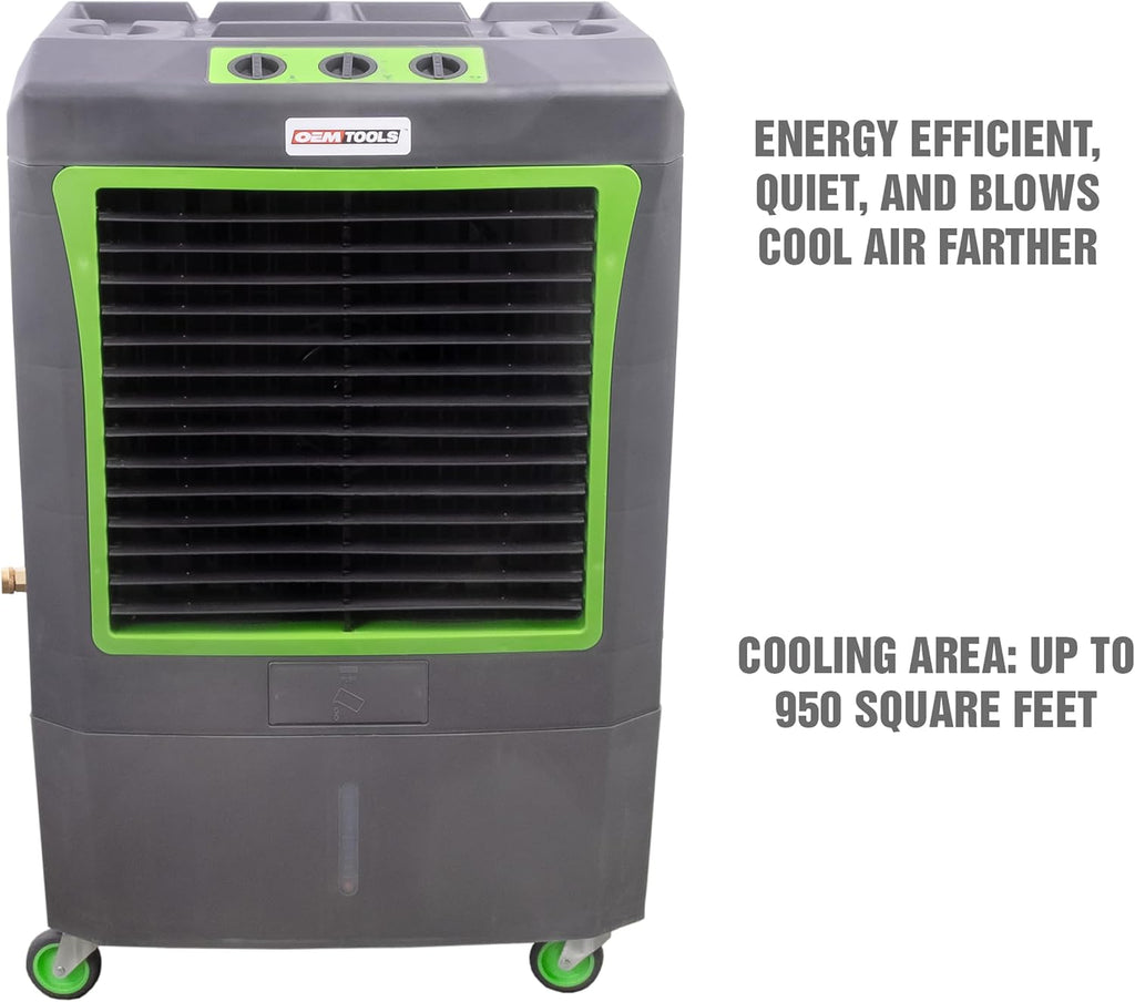 OEMTOOLS 23968 3-Speed Evaporative Cooler, Green and Gray, Cools Up to 950 Square Feet, 3100 CFM, Portable Cooler Fan