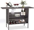 Giantex Outdoor Patio Wicker Bar Table, 2 Storage Shelves, 55''W Tabletop, Rails for Hanging Wine Glasses, Heavy-Duty Metal Frame, Bistro Rattan Bar Counter Table for Poolside Backyard (Mix Gray)