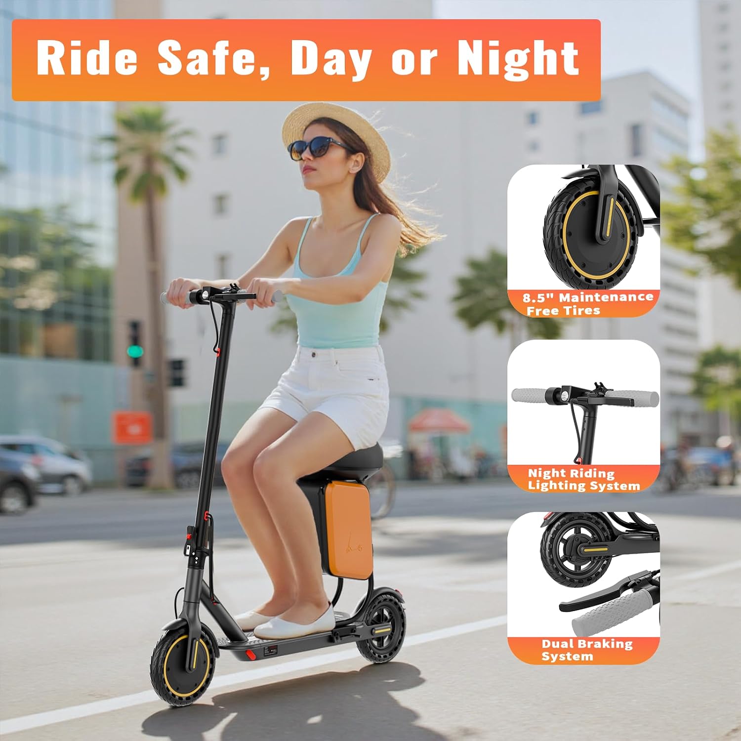 Qlaway 8.5' E Scooter for Adults 19/22 MPH 350/500W Motor 187.2/288.6/441WH Battery, Motorized Scooter Up to 22 Miles Range, Foldable Bearing 265 LBS/APP Control