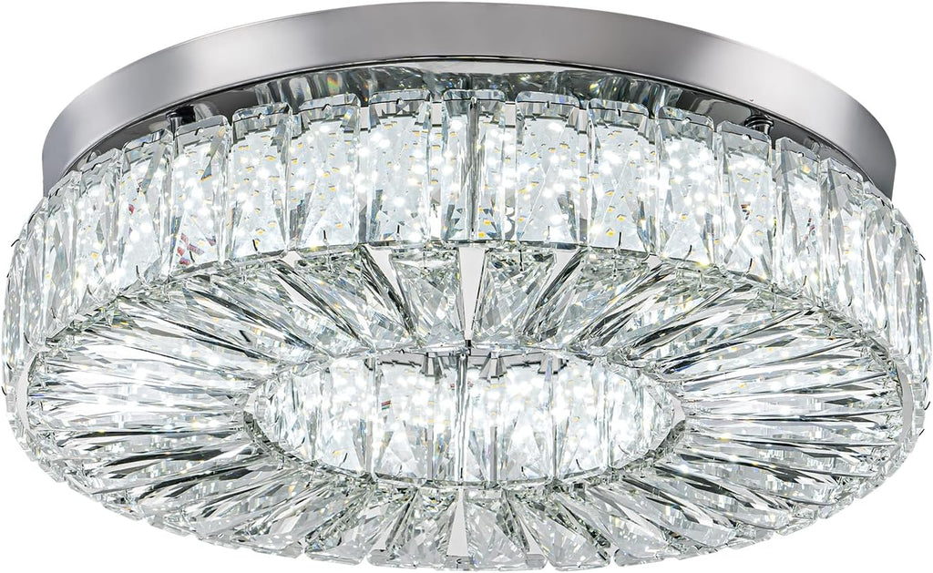 16.5' Crystal Chandelier LED Modern Flush Mount Ceiling Light Fixtures Round Ring Luxury Large Chandelier for Living Room Bedroom Dining Room Entrance (Cool white-16.5')
