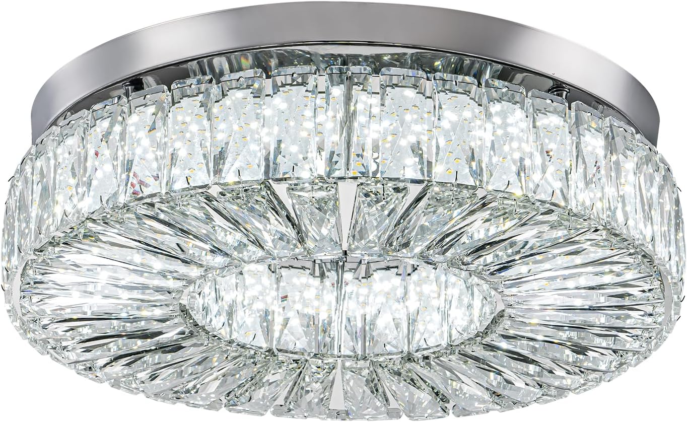 16.5' Crystal Chandelier LED Modern Flush Mount Ceiling Light Fixtures Round Ring Luxury Large Chandelier for Living Room Bedroom Dining Room Entrance (Cool white-16.5')