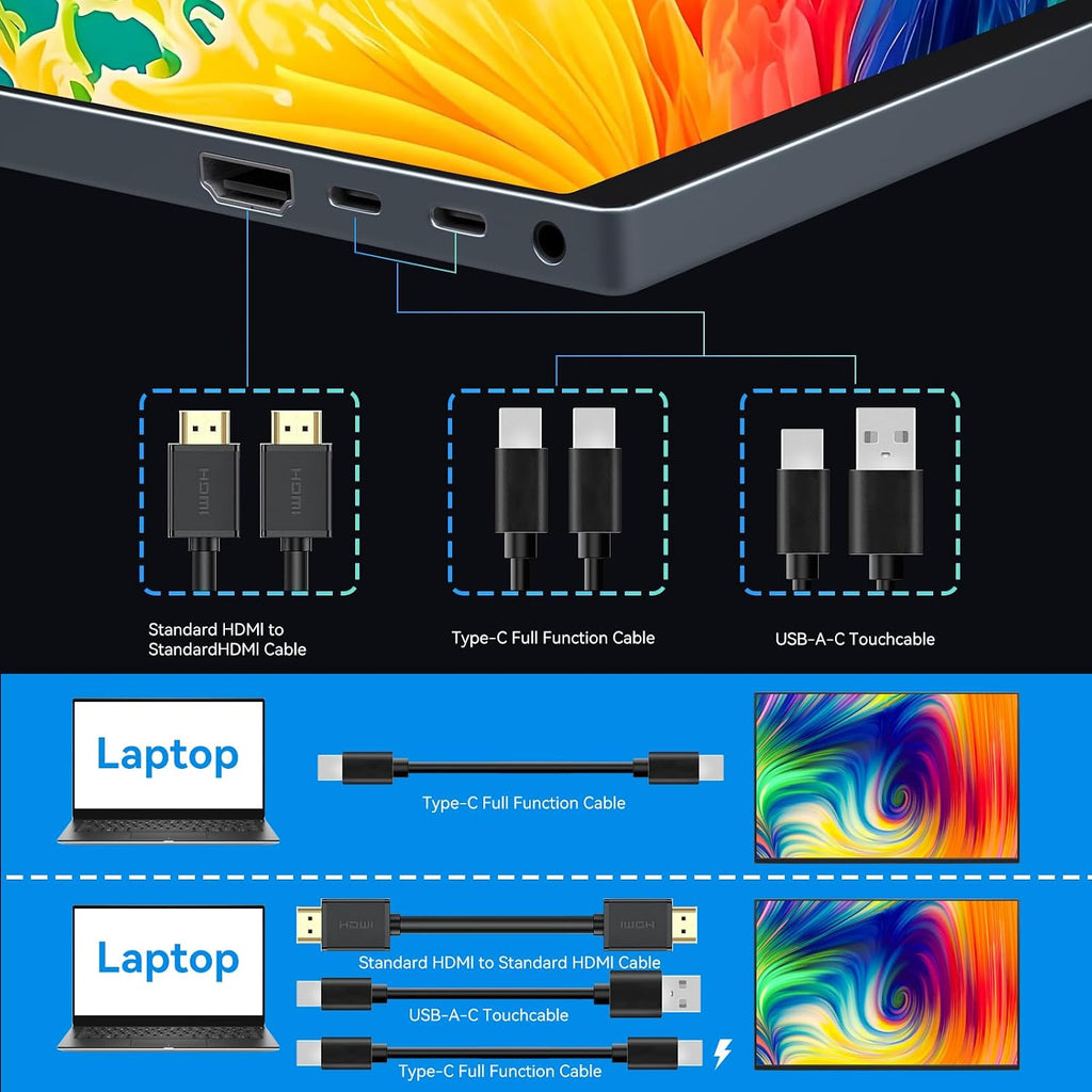 16 Inch Touchscreen Portable Monitor, FHD 1920x1200 IPS External Second Screen, USB-C HDMI Display for Laptop Phone Switch PS5 Xbox Mac