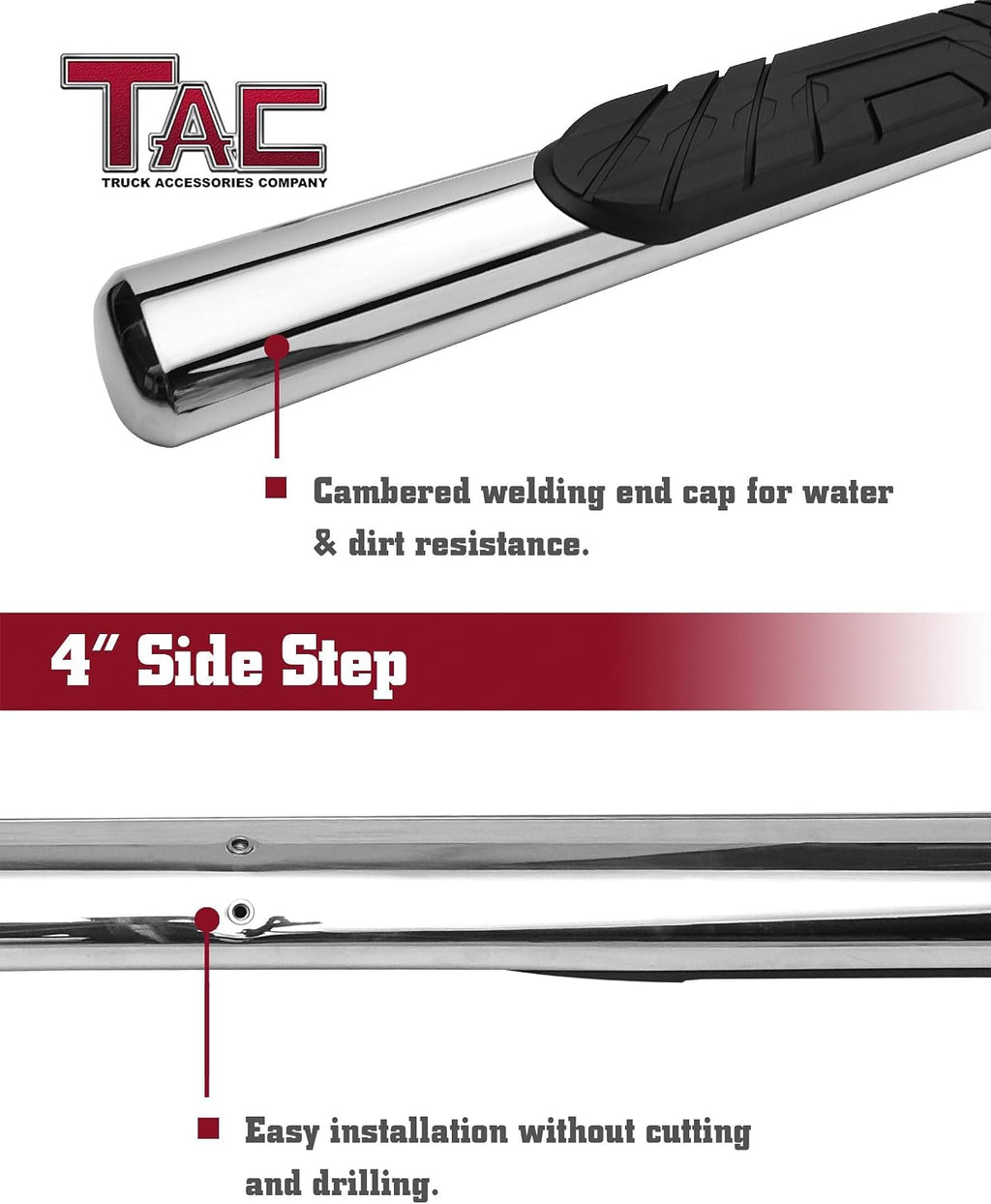 TAC Side Steps Fit 2015-2026 Ford F150 SuperCrew Cab & 2022-2026 F150 Lightning EV |2017-2026 F250/350/450/550 Super Duty Crew Cab 4' Oval Tube Stainless Steel Side Nerf Bars 2pcs