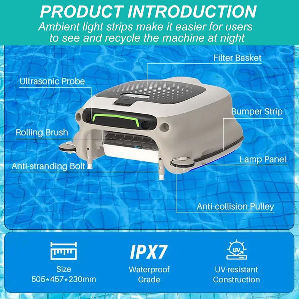 Automatic Pool Cleaner Robotic, Swimming Pool Cleaning Filter, Cordless Floating Skimmer,for Above Ground Pools Up to 2000 Sq.Ft