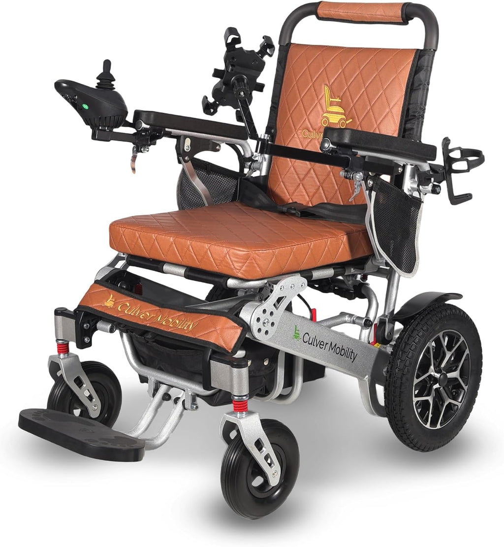 Culver Mobility Wolf Folding Lightweight Heavy Duty Electric Wheelchair, 330 lbs Capacity, 500W Motor, 13 Miles Range – Includes Free Travel Bag, Cup Holder, and Phone Holder