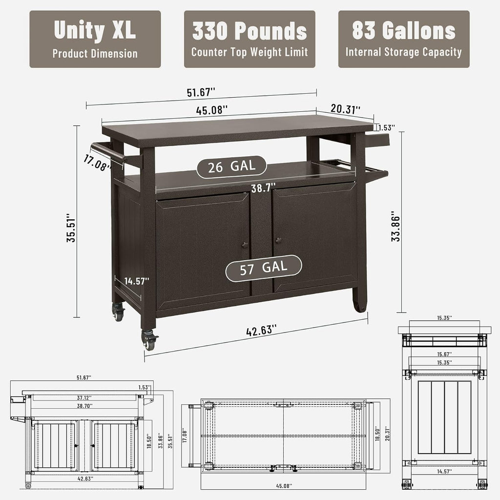 Outdoor Bar, Outdoor Bar Cart, Outdoor Grill Cart with Storage &Wheels
