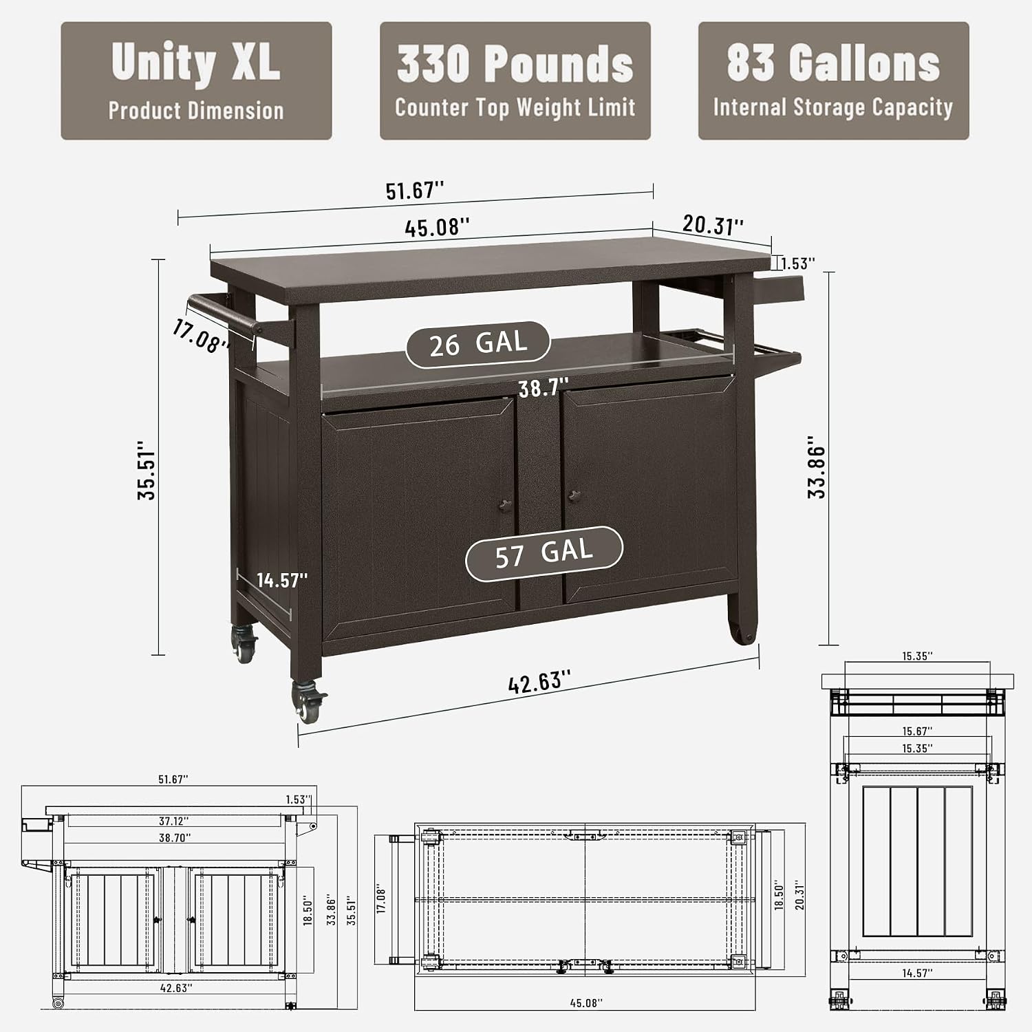 Outdoor Bar, Outdoor Bar Cart, Outdoor Grill Cart with Storage &Wheels