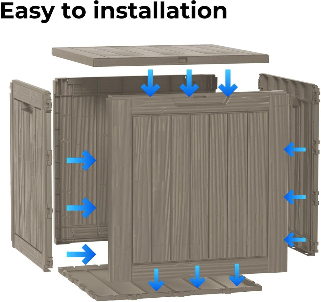45 Gallon Resin Deck Box, Waterproof Outdoor Storage Bin for Patio, Poolside, and Garden, Lockable & UV-Resistant, Ideal for Small Spaces, Grey