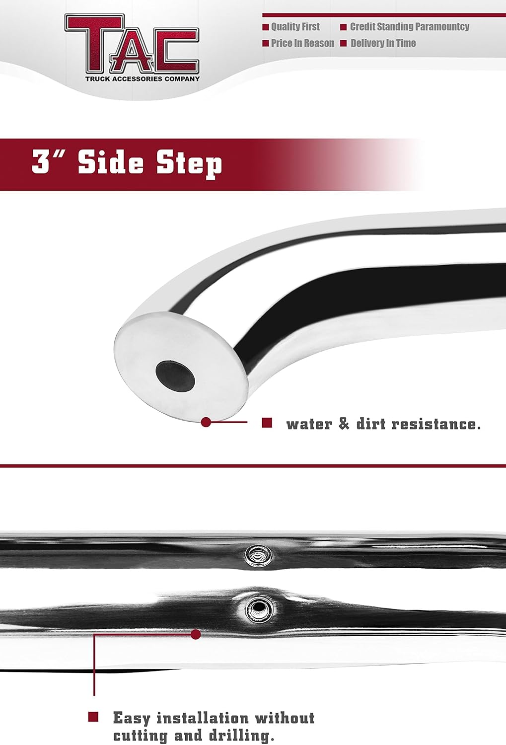 TAC Side Steps Fit 2007-2021 Toyota Tundra Double Cab Truck Pickup 3 inches Stainless Steel Side Bars Nerf Bars Running Boards Rock Panel Off Road Exterior Accessories (2 Pieces Running Boards)
