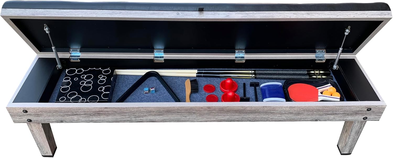 RACK Tuscany 6-Foot Storage Bench (Gray) – Billiard Organizer with Padded Seat