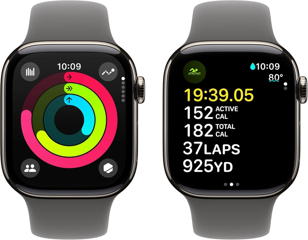 Apple Watch Series 10 [GPS + Cellular, 42mm] - Natural Titanium Case with Stone Gray Sport Band, S/M (Renewed)